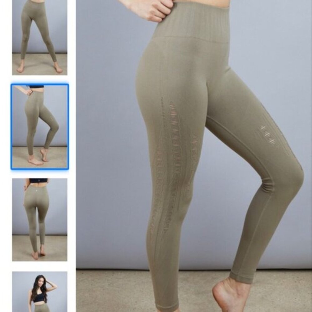 Savvi Leggings Womens XS/S Olive Mantra Perforated Cut Out High Rise Cybercore
